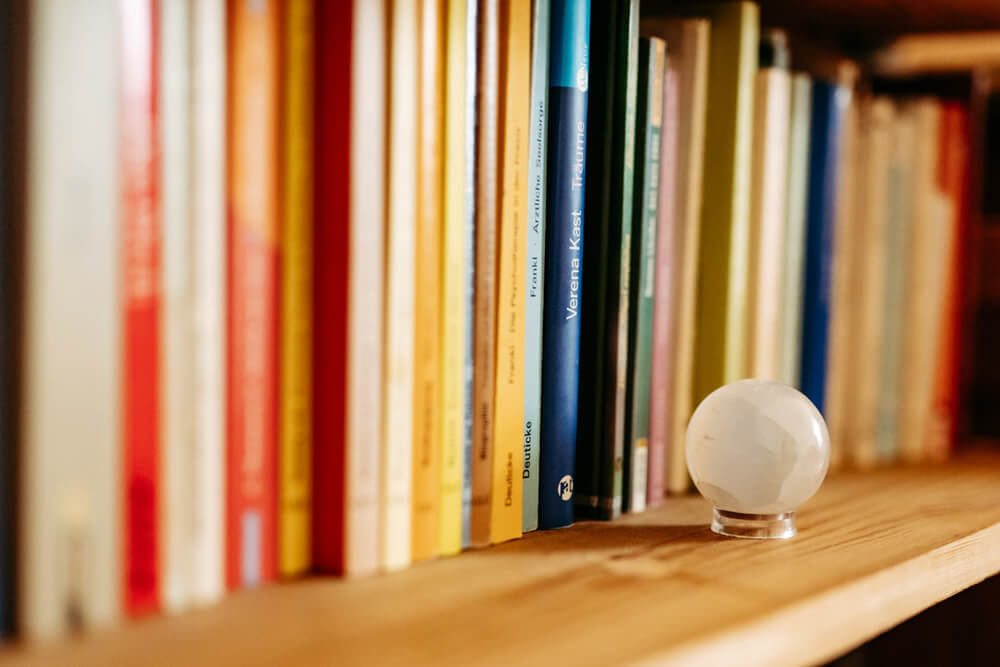 Regal mit Fachliteratur zum Thema Psychotherapie, Supervision und Coaching